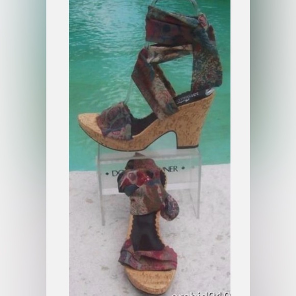 Donald Pliner Couture Hand Carved Cork Leather Platform Shoe 8.5 Silk Scarf - Picture 13 of 13